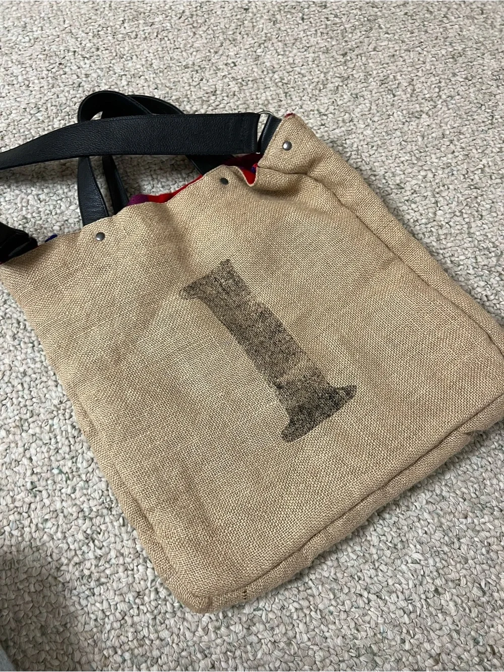 Beaded Lettering Kenya Jute Tote with Black Straps